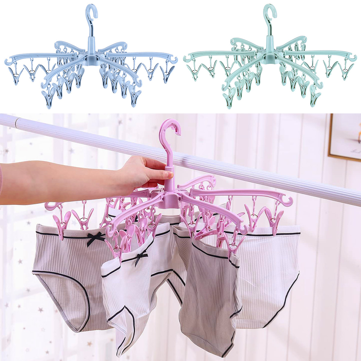 Sock Organizer Tray - Nuevo tendedero plegable de 24 clips,